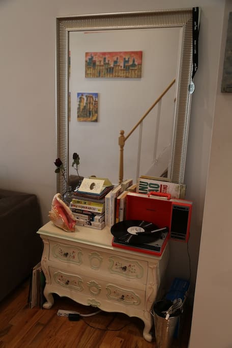 A reading, record-filled nook.