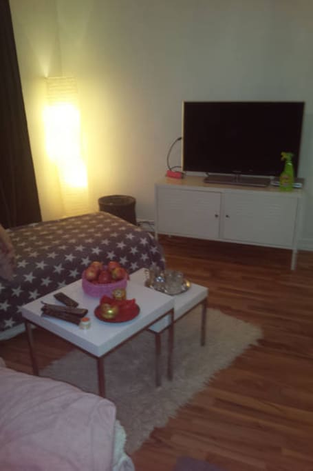 Sovrum med TV hörna.