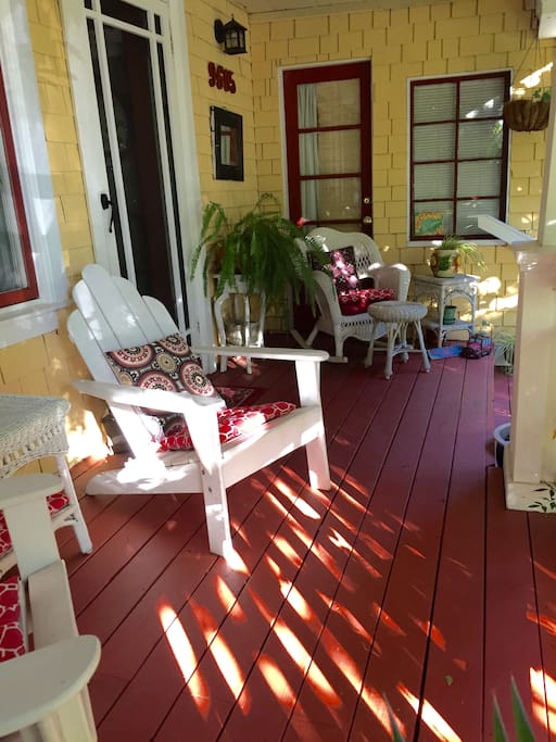 FrontPorch with Wicker Rocker and foot stool! Great place to relax and enjoy the view!