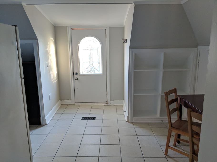Dining area with additional living space.