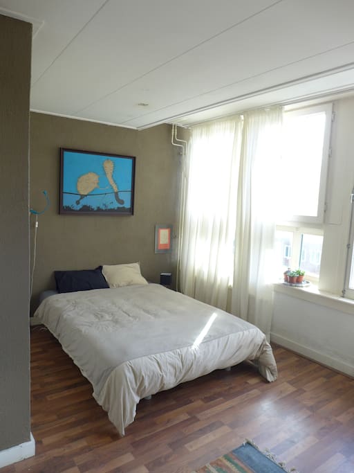 view of the bed from the table