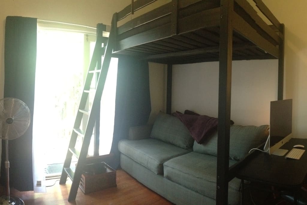 bedroom - loft bed and sofa.