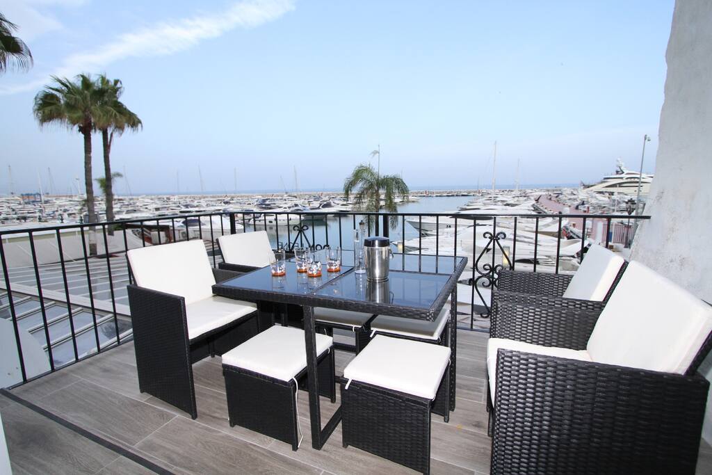 Beautiful terrace with sea and marina views