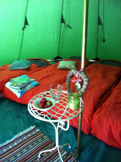 Each Tipi has six single beds.