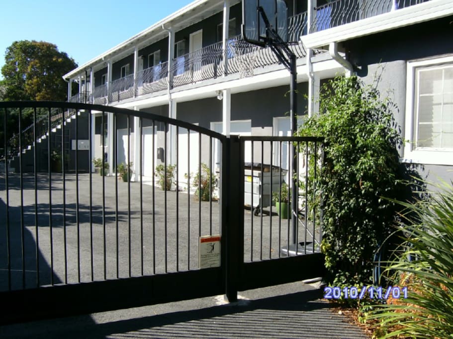 Gated community with a basketball hoop inside