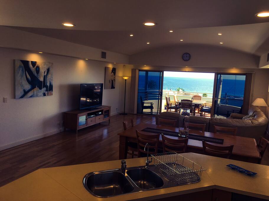 Spacious living and dining area with views