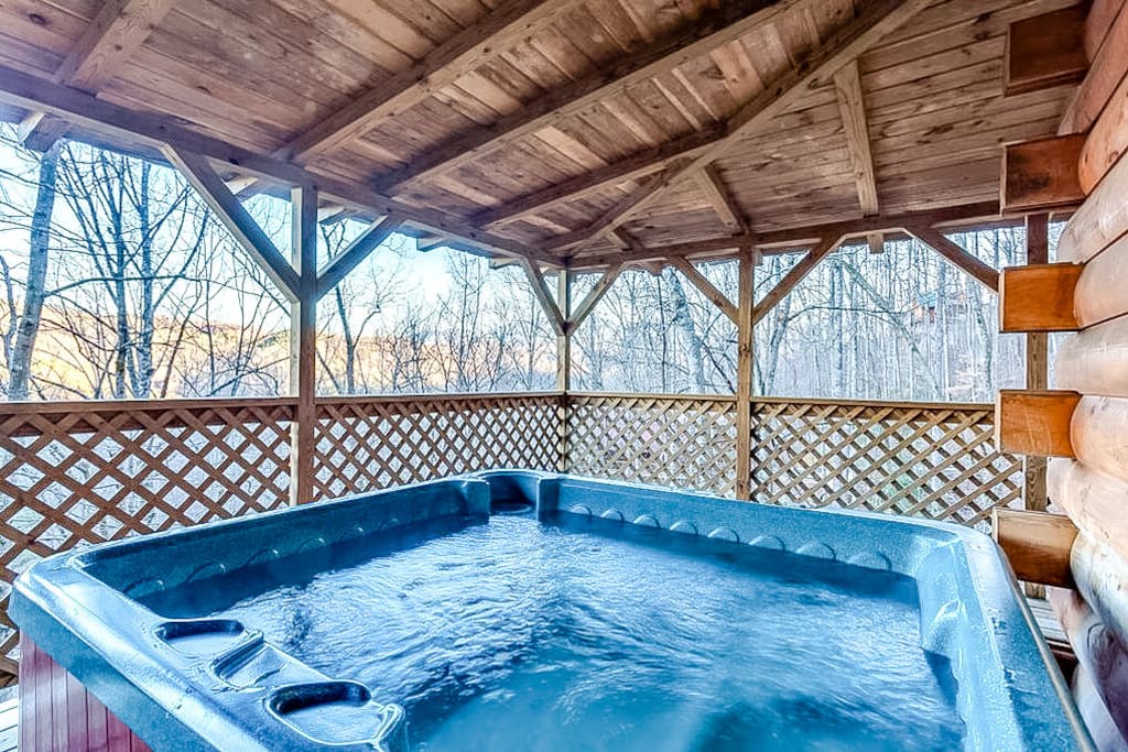 Main entry level deck with spa