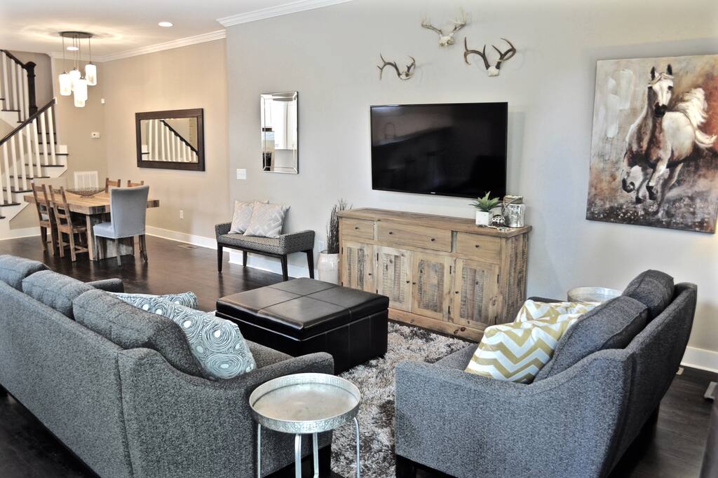 Huge 60" high definition TV, high speed internet, and comfortable seating