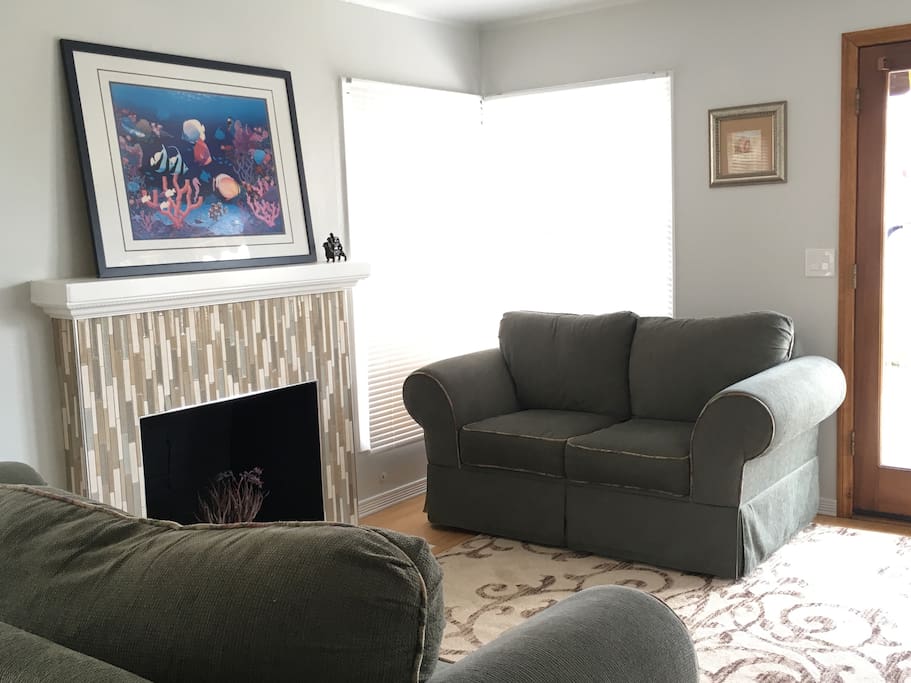 Our cozy living room with fireplace