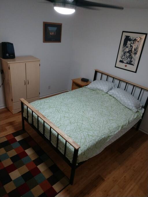 Queen bed, nightstand
