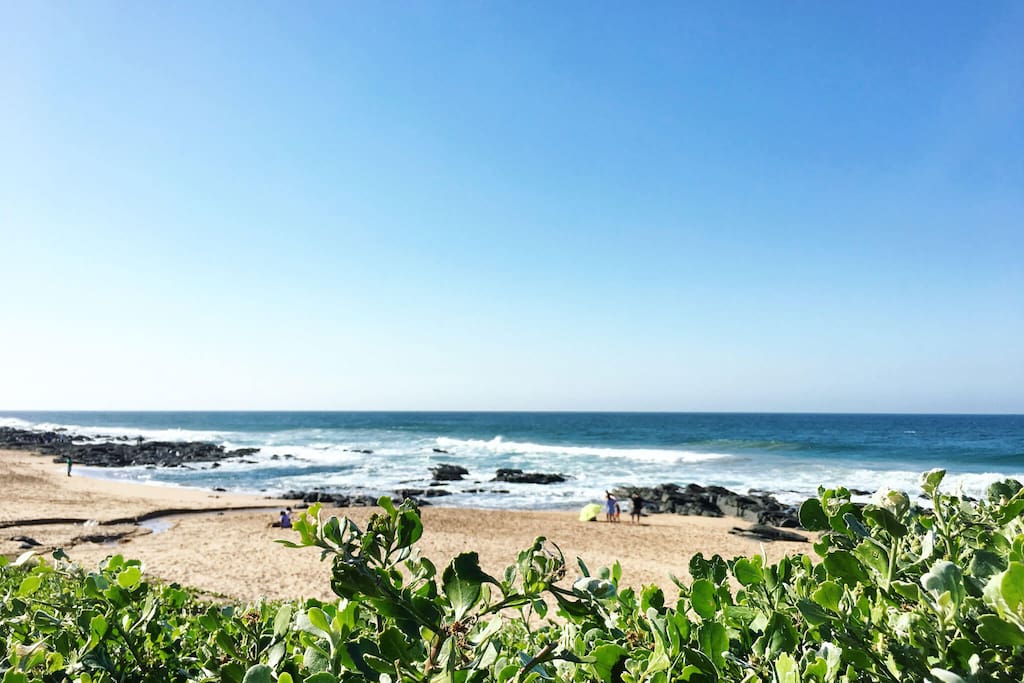 A bright, sunny day in Ballito. Here's our beach, Lucky Dip, from the beachfront boardwalk.