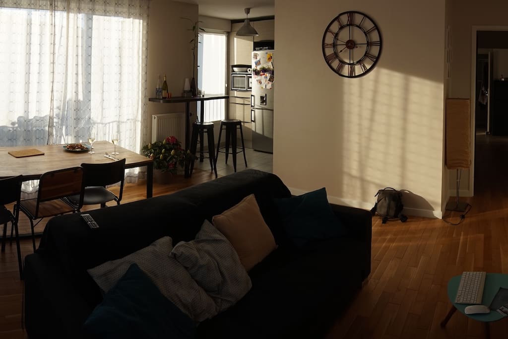 living room, dining room and kitchen