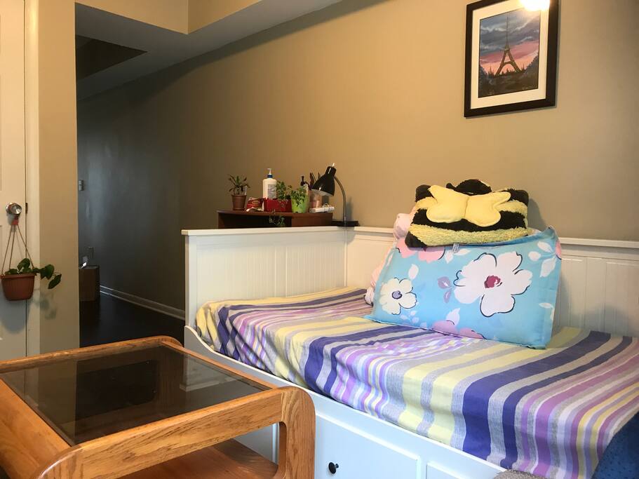 Living room right from entering the front door. The couch/sofa can also be turned into a twin bed if you have extra friend coming over.