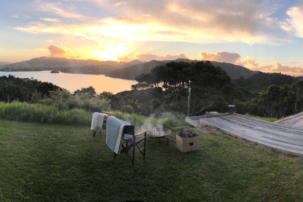 Brazier ablaze outside your room, view westwards