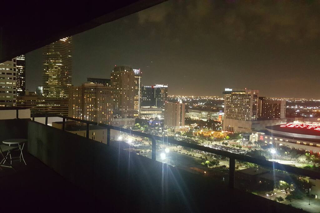 Huge Main Balcony with Views over Toyota Center and George R Brown Convetion Center