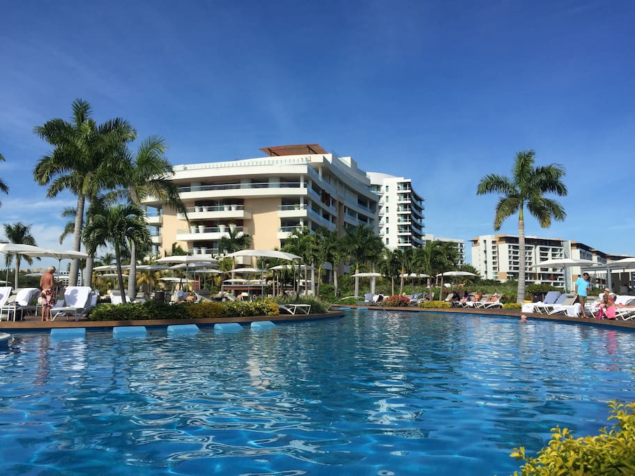 View of the Punta building from the pools
