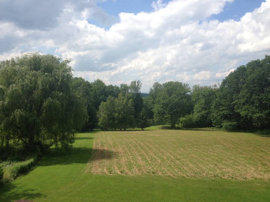 Privacy abounds on the 10 acre property. Stay on the grounds or walk the roads of Pocono Bliss.