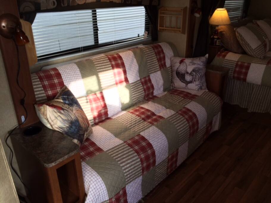 Couch makes into a short twin bed. Best for a smaller person