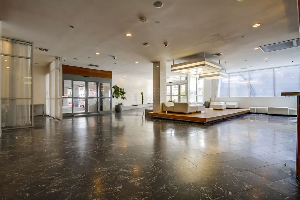 The view as you enter the beautiful modern lobby designed by Francesco Vienna