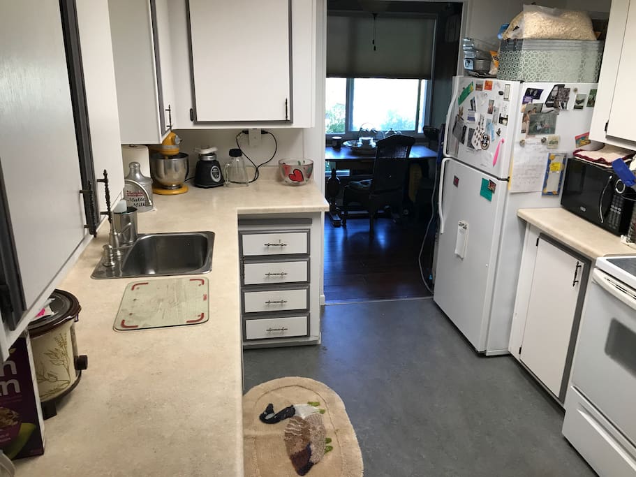 Small fully stocked kitchen with breakfast nook(not shown)