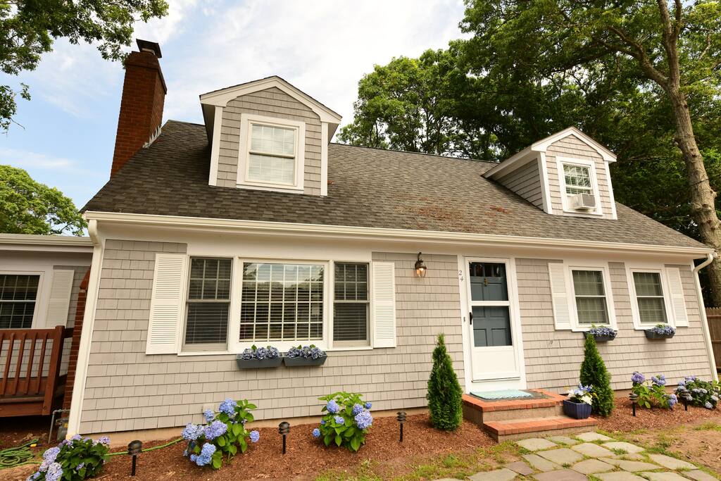 Front view of the house. It was recently renovated and painted — now it’s open and ready for company!