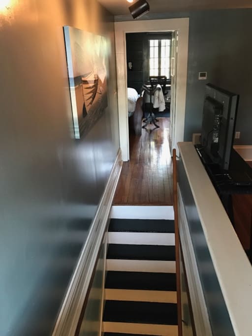 Private entrance. Upstairs is all yours. No shared spaces. :)