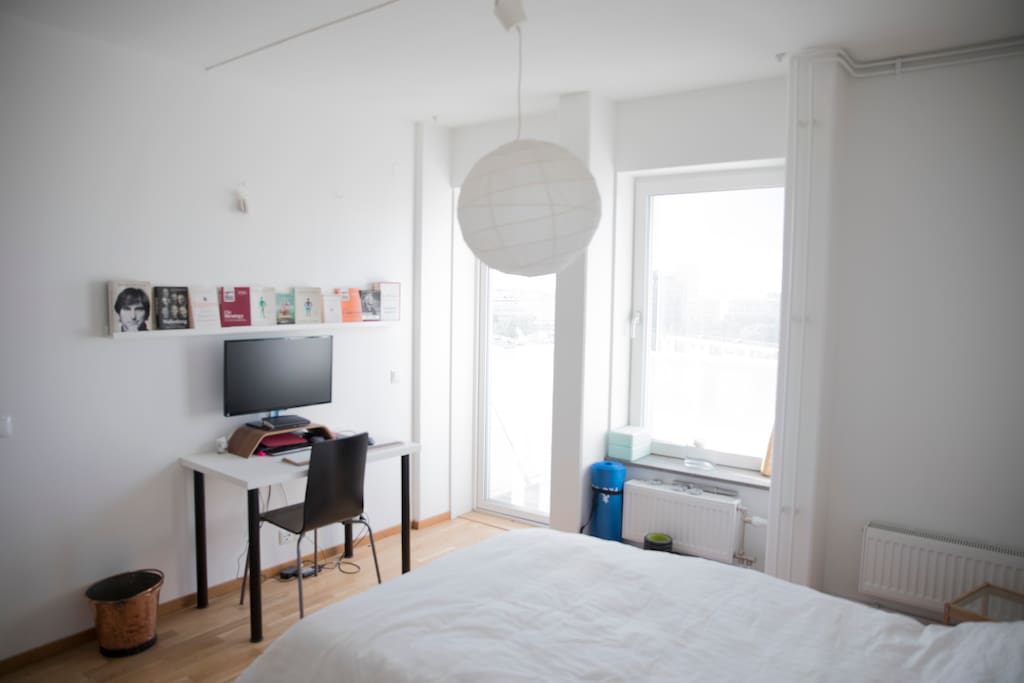 The bedroom with queen bed