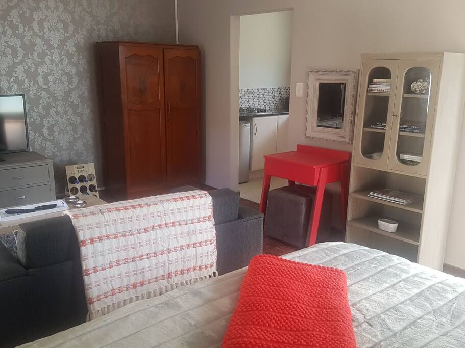 View from the bed towards the kitchen.