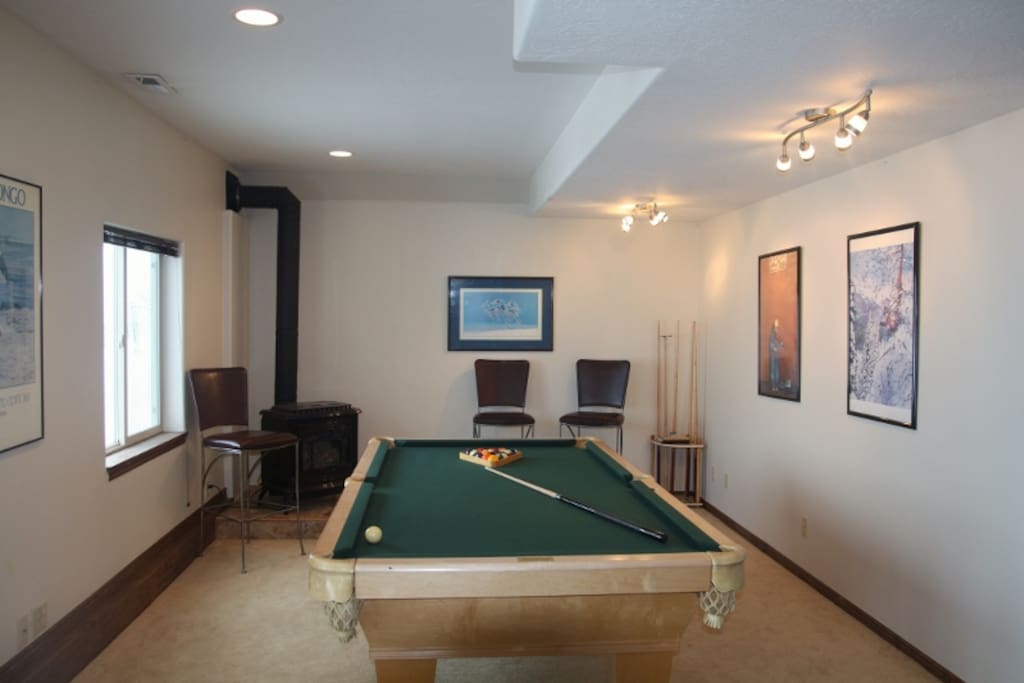 Pool / Ping-Pong table with pot-belly fireplace