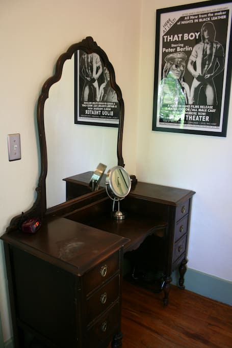 Plenty of storage for you between vanity and dresser drawers.