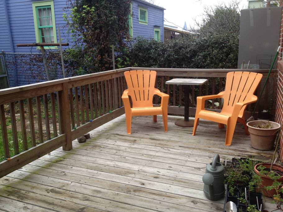 Our spacious deck is a great place to sip your morning coffee.