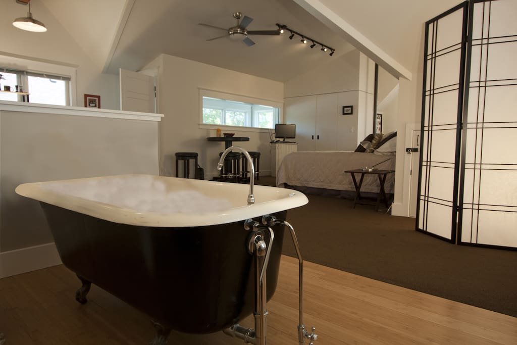 Old style clawfoot tub in main room