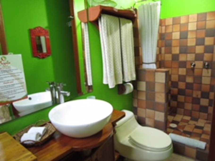 Private bathroom with hot water shower