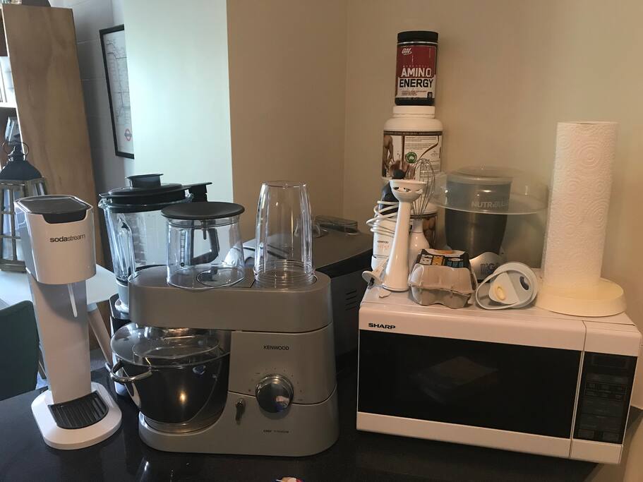 Microwave and soda stream.