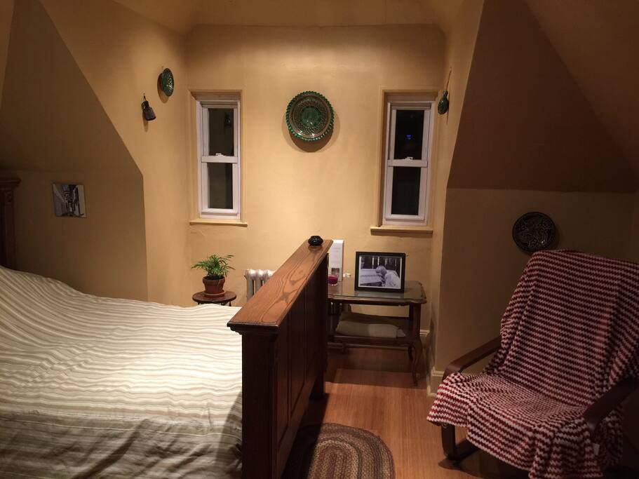 Your room has a queen bed with memory foam mattress and overlooks the private backyard.