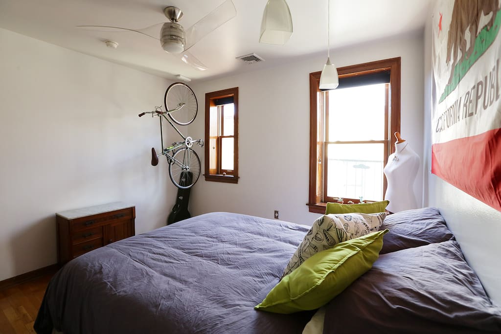 Both windows face the rising sun, and the blackout shades installed allow you to sleep in when desired.