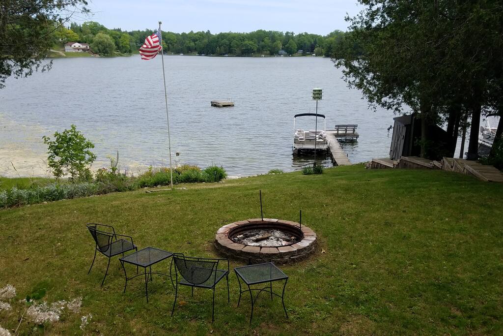 Large fire pit for relaxing and roasting marshmallows.