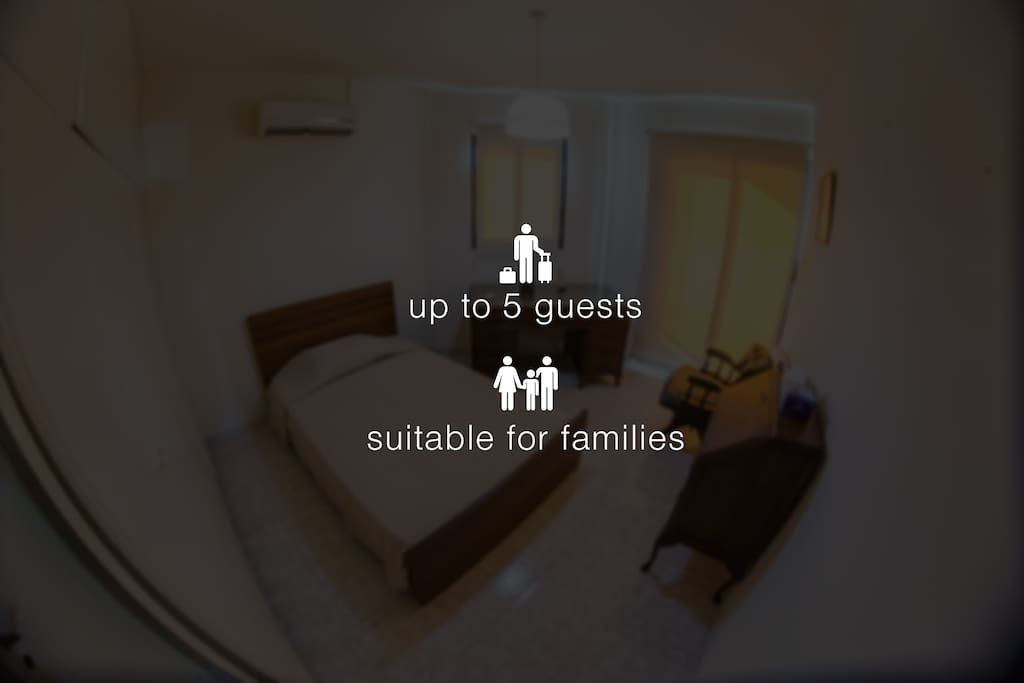 The apartment can accommodate up to 5 guests and it is suitable for friends and families!