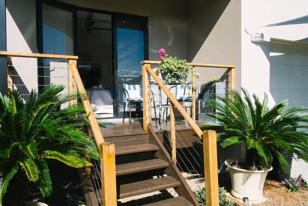 View of undercover verandah with French doors.