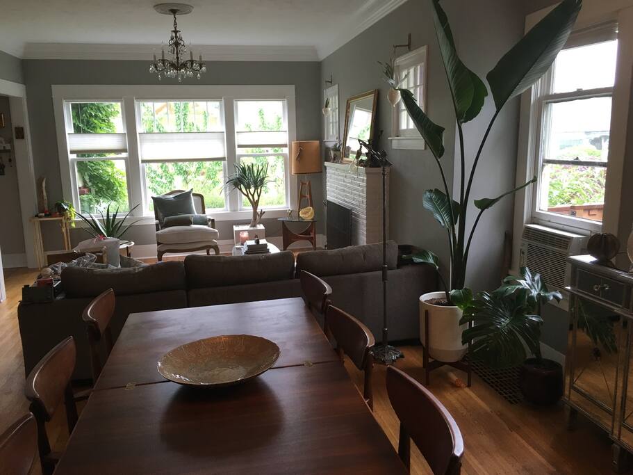 The living/dining space is open, light, and bright.