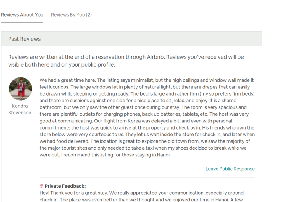 Our recent guest's review