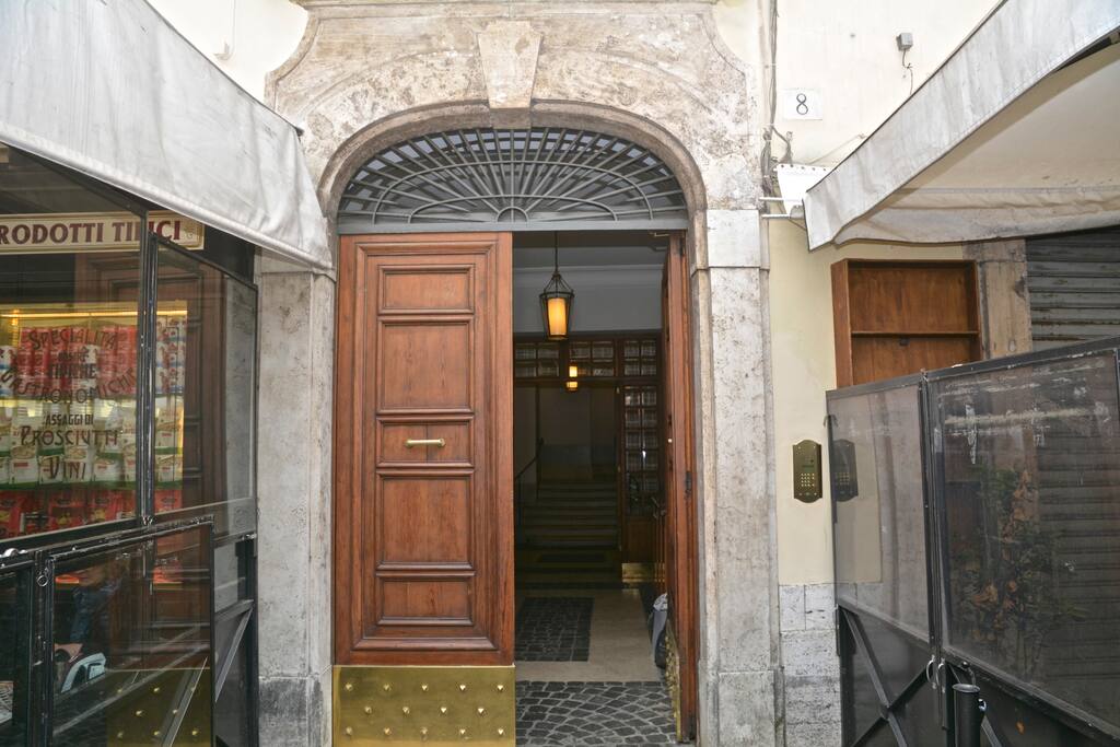The facade of the building