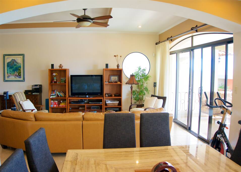 Super comfortable living room with cable and smart TV