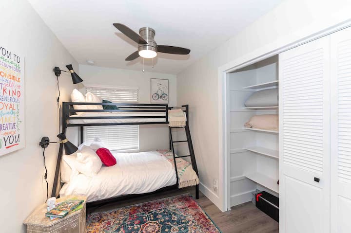 Bedroom 2 with a full size bed on the bottom bunk and twin on the top. 