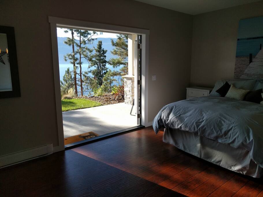 View out of the bedroom double doors