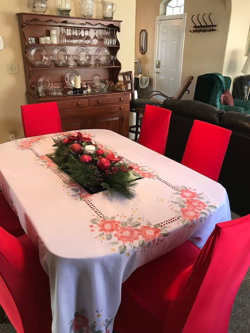 Dining room table seats six