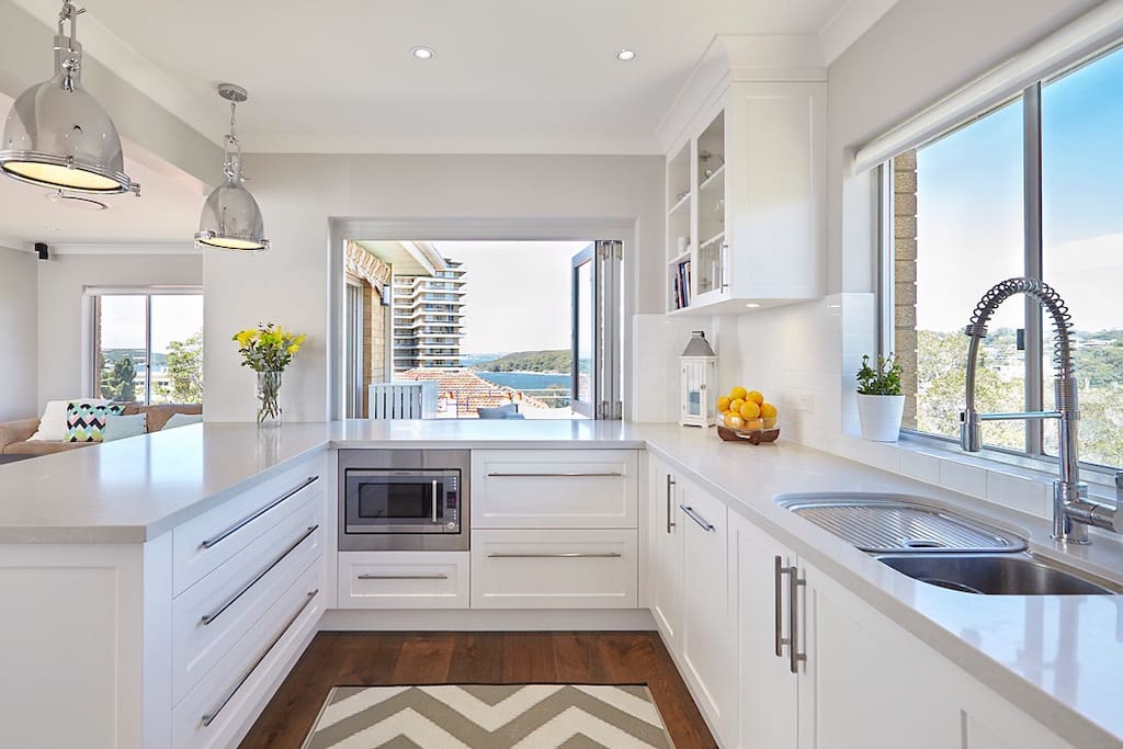 Luxury kitchen with new Electrolux appliances.