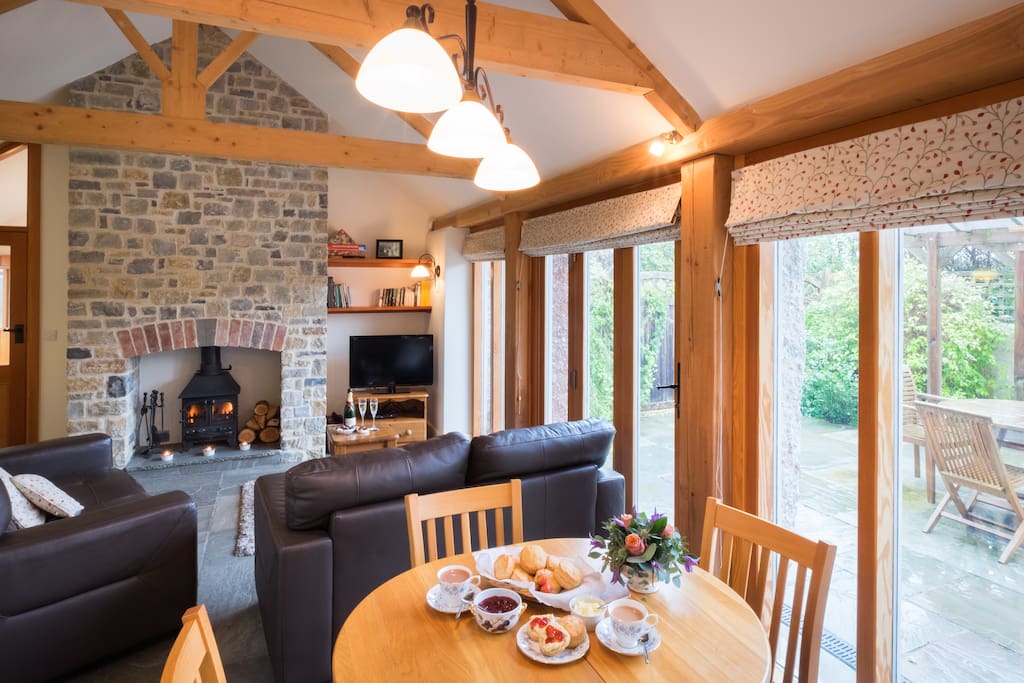 Open plan lounge/dining area with underfloor heating.