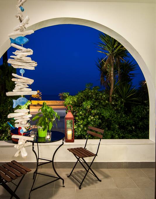 The terrace and the sea front after the sunset