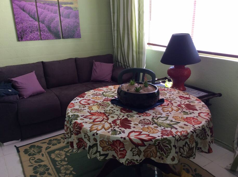 Living room and dining room area
